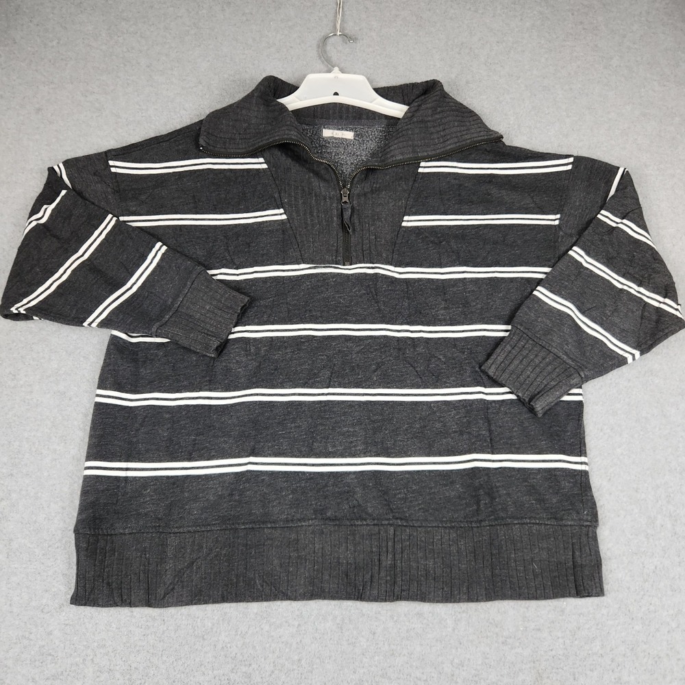 Maurices Sweatshirt Womens XL Black Striped Fleece Lined Classic Fit Quarter Zip